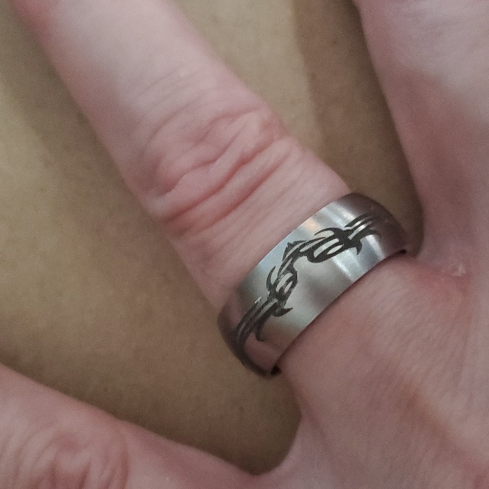 Stainless Steal Laser Etched Ring - Matte Finish - Picture 4 of 7
